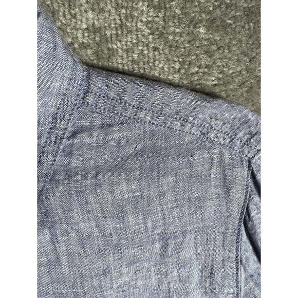Sigrid Olsen Linen Button Up Shirt Womens Size Medium Blue Roll Tab Sleeve FLAW - Picture 16 of 16